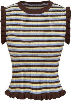 Knit Round Neckline Stripe Lettuce Trim Tank Top