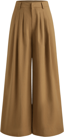 Linen Cotton Mid Rise Solid Pleated Pocket Wide Leg Trousers