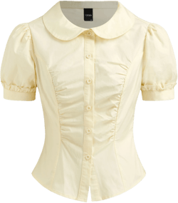 100% Cotton Peter Pan Collar Ruched Short Sleeve Blouse