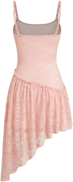 Lace Floral Scoop Neckline Lettuce Trim Asymmetrical Hem Cami Mini Dress