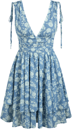Floral V-neck Ruffle Hem Mini Dress