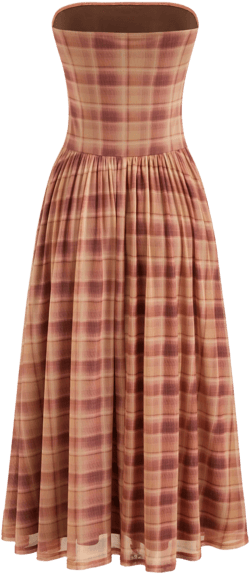 Mesh Plaid Ruffle Bandeau Maxi Dress