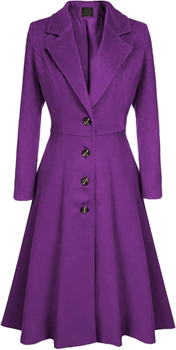 Maiyifu-GJ Women's Winter Warm Wool Dress Overcoat Notch Lapel Single Breasted Coat Elegant Lapel Long Trench Coat Jacket Small Purple
