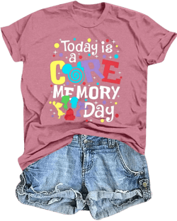 Magical Shirt for Women Funny Today is A Core Memory Day Letter Print T Shirts Cute Family Vacation Graphic Tee Tops Pink X-Large