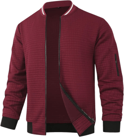 HOOD CREW Men’s Lightweight Casual Jackets Varsity Bomber Jacket Coat with Zipper Large Red