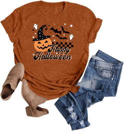 Anbech Women Halloween Shirts Funny Basic Witch T Shirt Cute Vintage Graphic Coffee Tees Casual Tops Tee