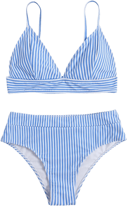 Verdusa Women's Striped High Waist Bikini Sets Swimsuit 2 Piece Bathing Suits Large Blue and White