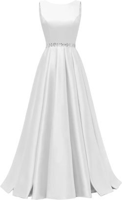 Yexinbridal Satin Prom Dresses Long for Women A-Line Beaded Belt Formal Evening Party Ball Gowns with Pockets 6 White