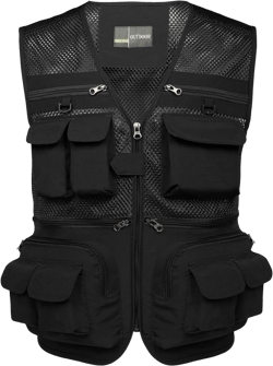 Flygo Men's Fishing Vest Utility Lightweight Outdoor Travel Safari Photo Cargo Vest with 16 Pockets X-Small Black-mesh