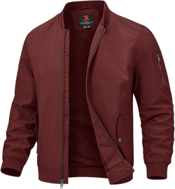 TBMPOY Men's Lightweight Bomber Jackets Light Track Jackets Casual Summer Windbreaker Outdoor Golf Fashion Coat for Men A2-wine Red X-Large