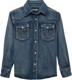 Wrangler Boys' Long Sleeve Western Solid Snap Shirt X-Large Antique Blue