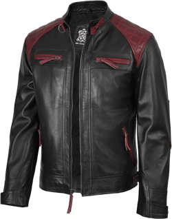 fjackets Real Lambskin Mens Leather Jackets - Quilted Cafe Racer Zip Up Moto Style Leather Jacket Men Large Maroon Black - Jhnson Leather Jacket
