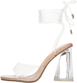 Cape Robbin Clear Strappy Heels - Square Toe Lace Up Prom Wedding Shoes for Women, Comfortable High Heel Sandals Evening Dressy (Swag) 8.5 Nude
