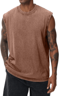 Mens Cotton Sleeveless Tank Tops Cut Off Muscle Gym T Shirts Running Beach Loose Fit Tees X-Large Coffee