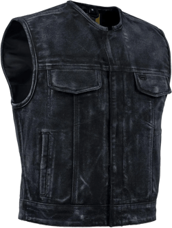 Daniel Smart Men’s Canvas Motorcycle Vest – Club Style Biker Low side Vest with inside Multi Pockets Riding Gear Medium Black