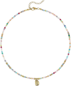 KissYan Beaded Choker Necklace for Women, Colorful Natural Gemstones Pearl Choker 14K Gold Plated Pendant Healing Crystal Necklace Handmade Stone Jewelry Gift W-Rainbow