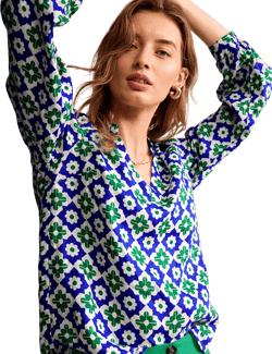 Alice Linen Top-Green, Geometric Stamp