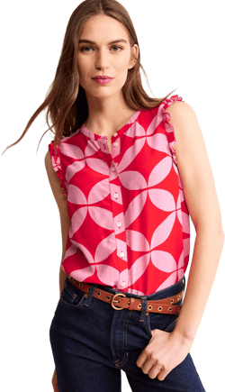 Alicia Button Down Top-Flame Scarlet, Diamond Terrace