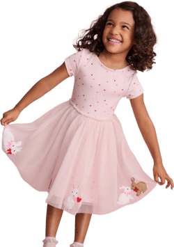 Ami Applique Tulle Dress-Chalk Pink Bunnies