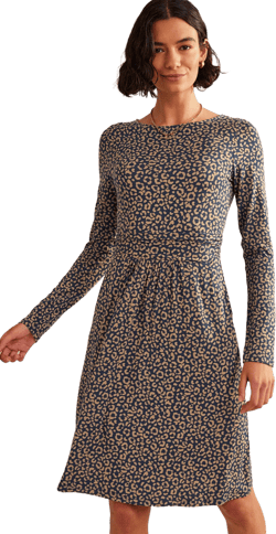 Abigail Jersey Dress-Camel, Animal Stamp