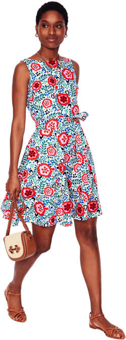 Anya Sleeveless Linen Dress-Multi, Foliage Scatter