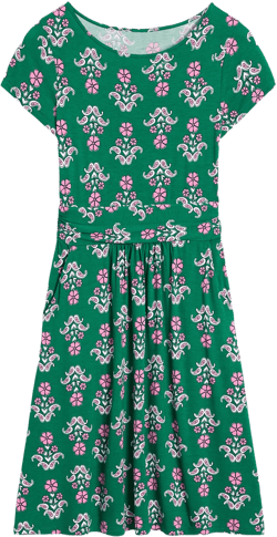 Amelie Jersey Dress-Forest Grass, Pansy Stamp