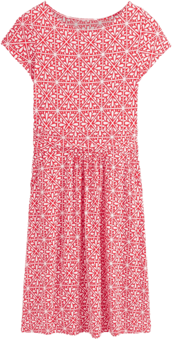 Amelie Jersey Dress-Flame Scarlet, Floral Mosaic