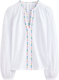 Ali Long Sleeve Pom Top-White