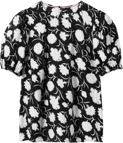Adriana Puff Sleeve Top-Black, Leafy Bud