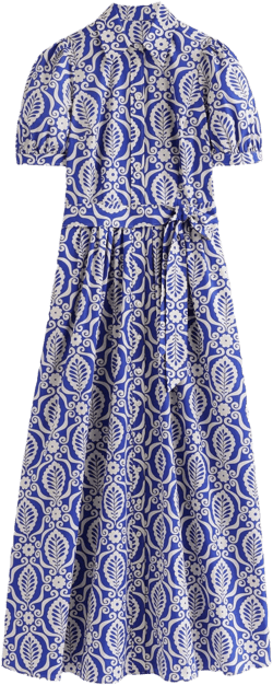 Alexa Maxi Shirt Dress-Mazarine Blue, Foliage Stamp