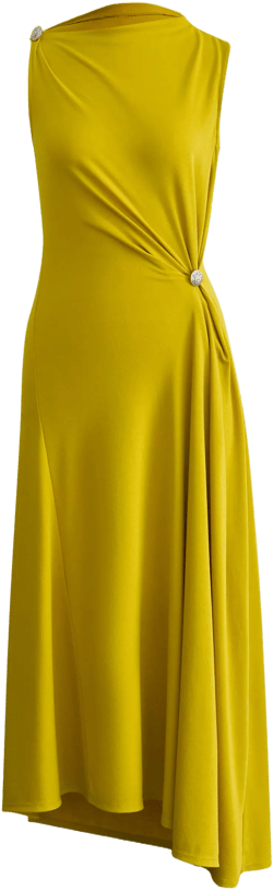 Kiki Mustard Green Asymmetric Knot Sleeveless Dress in Acetate Knit