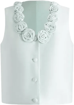 Loira 3D Handmade Floral Vest Top in Silk-Wool Satin