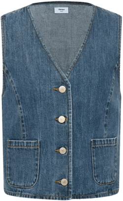 Vesper V Neck Sleeveless Vest Top in Cotton Denim