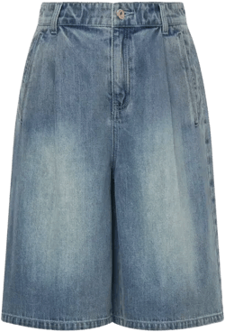 Nora Pleated Bermuda Denim Shorts in Acetate-Cotton Denim
