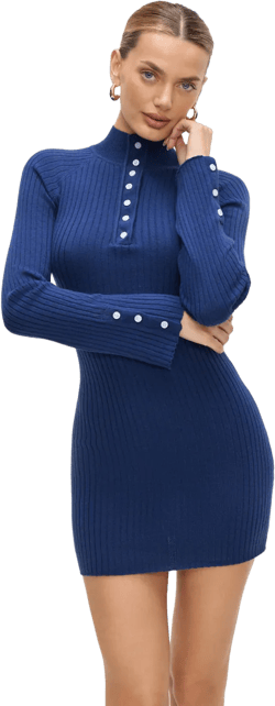 Isla Long  Sleeve Mini Dress - Midnight Blue