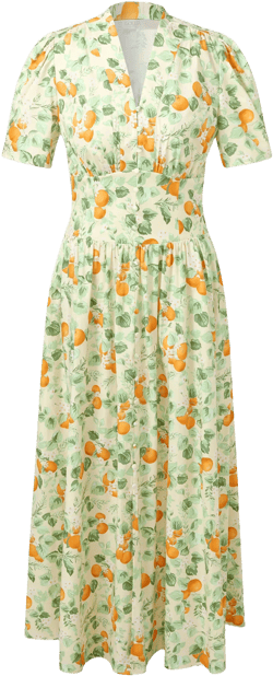 Cotton Gathered Waist Floral Print Women Maxi Dress
