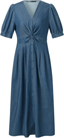 Denim Twist Front V-Neck Women Maxi Dress