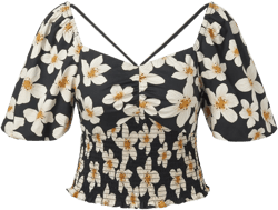 Cotton Stretch Floral Print Women Smocked Top