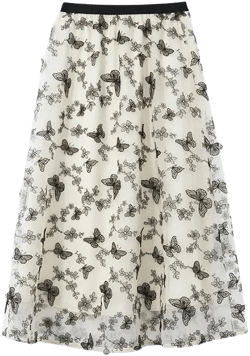 Mesh Embroidery Mid-Calf Women Skirt