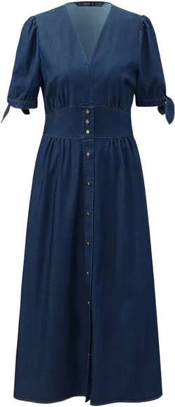 Gathered Waist Denim Women Midi Dress