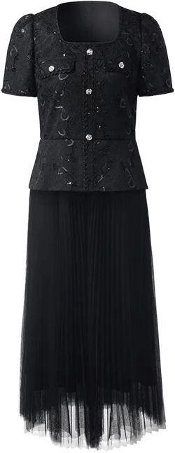 Lace Patchwork Tulle Women Midi Dress