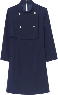 Triacetate Stand Collar Gathered Waist Midi Dress