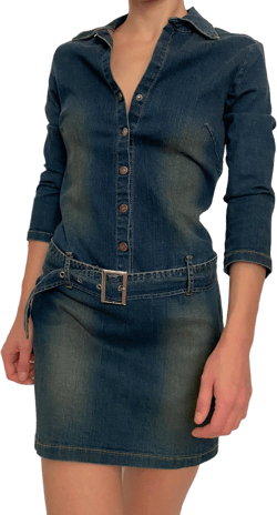 belted denim mini dress - size m