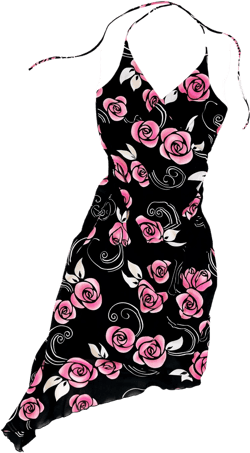 90s Black & Pink Floral Halter Dress (XS/S)