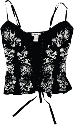 Early 2000s Black Floral Corset Top (S)