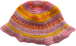 Hand Knit Bucket Hat in Sunset Pink & Orange, Handmade with Love!