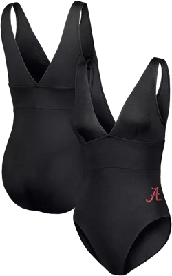 Women's Black Alabama Crimson Tide Palm Modern V-Neck One-Piece Swimsuit