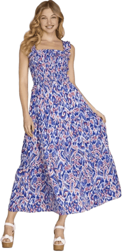 She + Sky Full Size Smocked Printed Wide Strap Tiered Dress Plus Size
