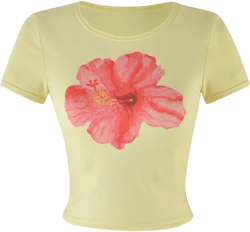 JOVANA TEE - YELLOW : MACRO FLORAL : HIBISCUS