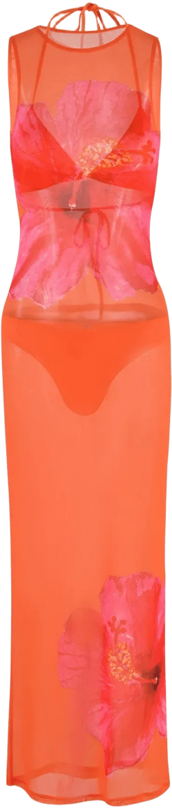 JOZIE THREE PIECE DRESS - ORANGE : MACRO FLORAL : ORANGE HIBISCUS